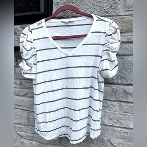 EUC - Black & White Striped Short Sleeved Puff T-Shirt - Size M